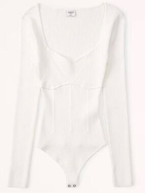 Abercrombie & Fitch White Ribbed Long Sleeve sweater Bodysuit